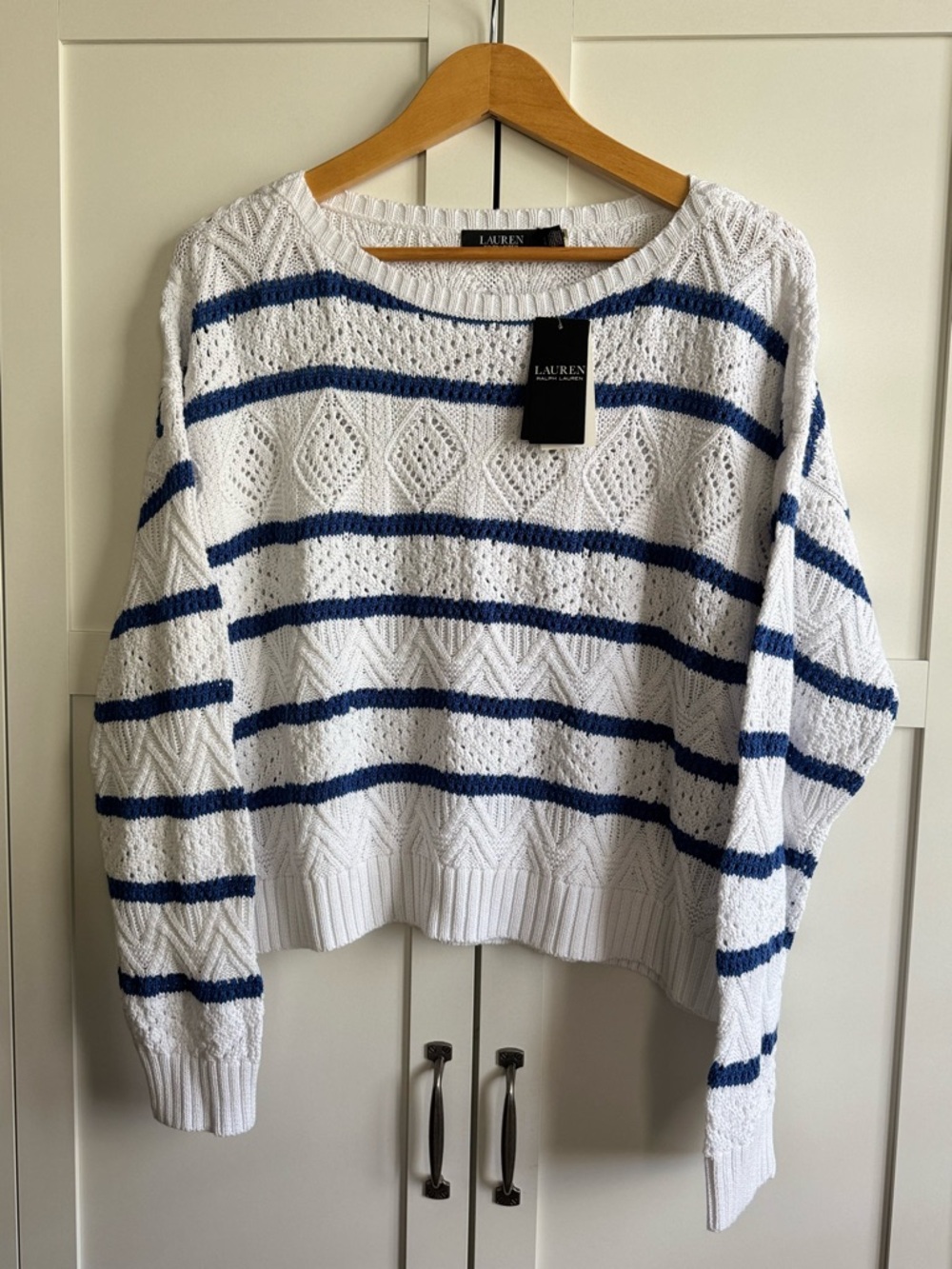 Lauren Ralph Lauren Marris Long-Sleeve Striped Pointelle Sweater Pullover Large - Picture 4 of 6